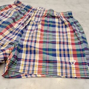 Vintage Varsity Spirit Multicolor Plaid‎ Shorts Cheer Boxers Sz Lg Red Blue 90s